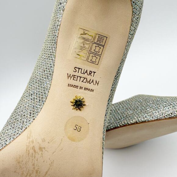 Stuart Weitzman Women’s Stuart 75 Pump Platino Shoes Size 5 Gold NWOB MB - Picture 10 of 10